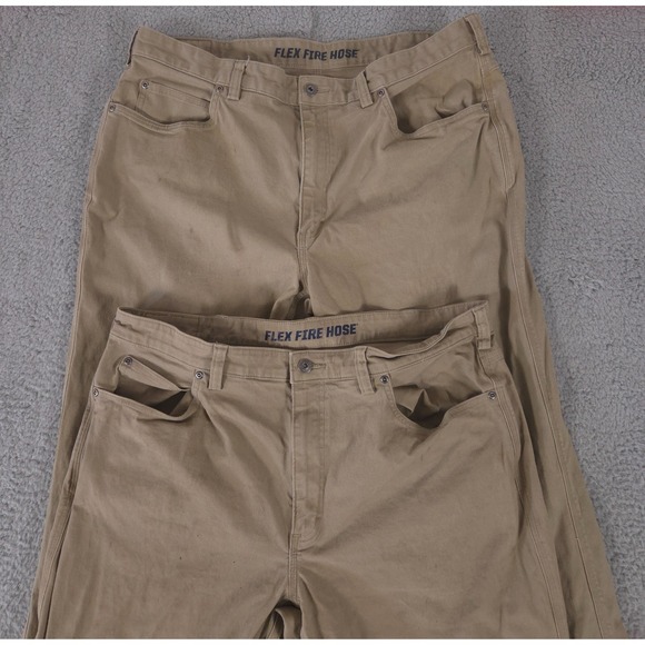 LOT OF 2 Duluth Trading Pants Mens 40x32 Tan Flex Fire Hose Relaxed Fit 5-Pocket